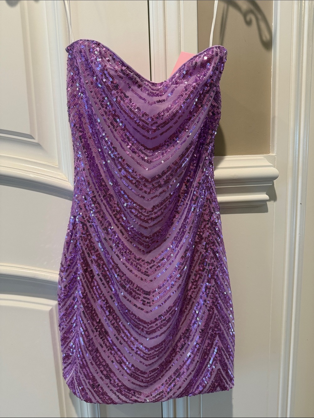 Hello Molly Lavender Sequin Strapless Mini Dress